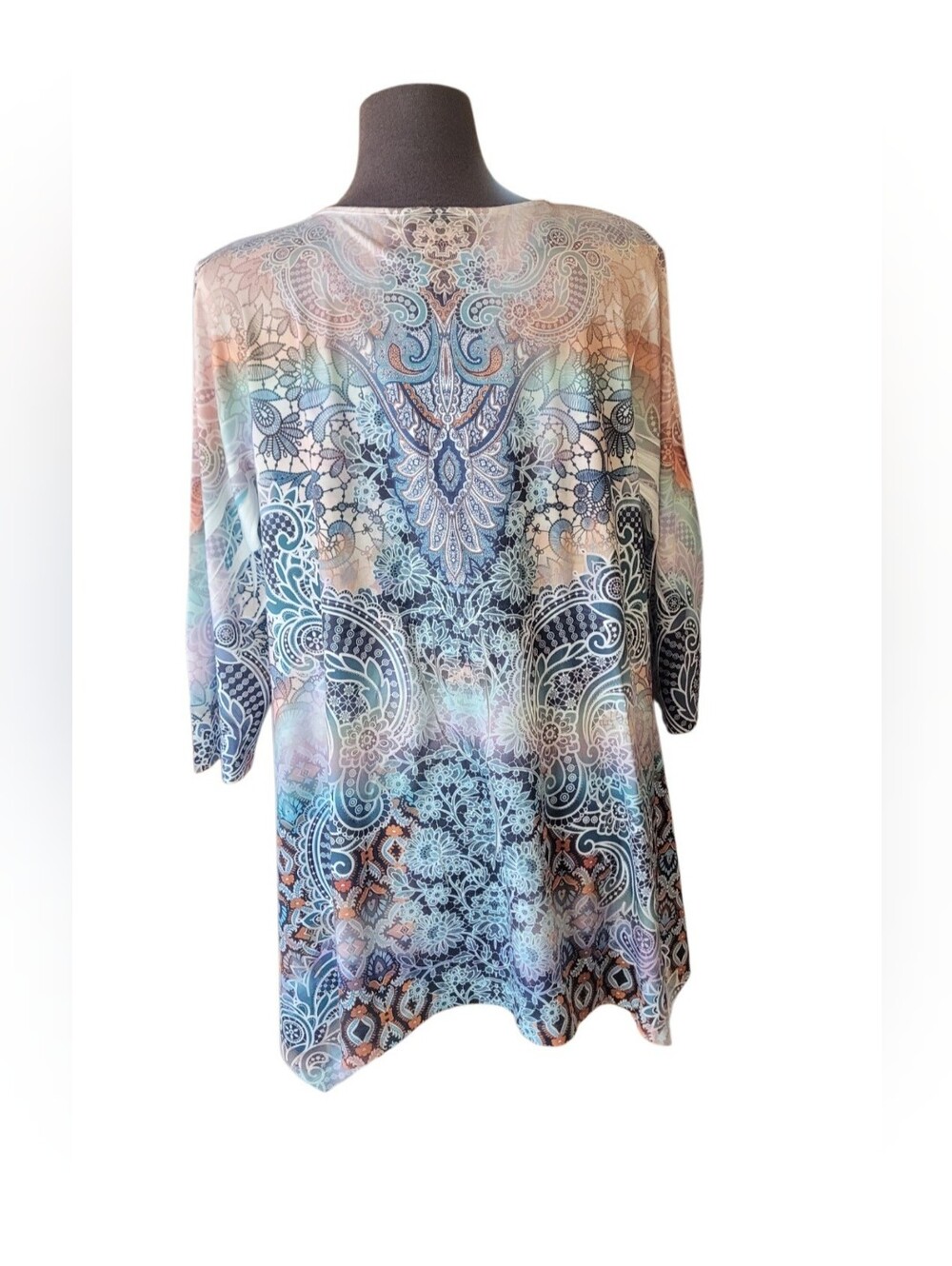 One World Live And Let Live Women's Pastel Paisley Scoop Neck Tunic Boho Y2K - Picture 7 of 16